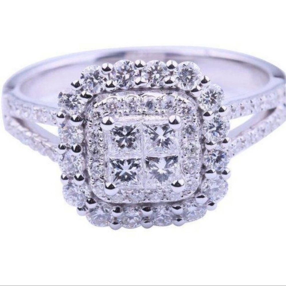💍NEW 925 STERLING SILVER DIAMOND HALO SQUARE RING - Picture 6 of 6